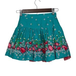 Girls American Girl Beforever Floral Skirt 100% Cotton Turquoise & Red Size 10